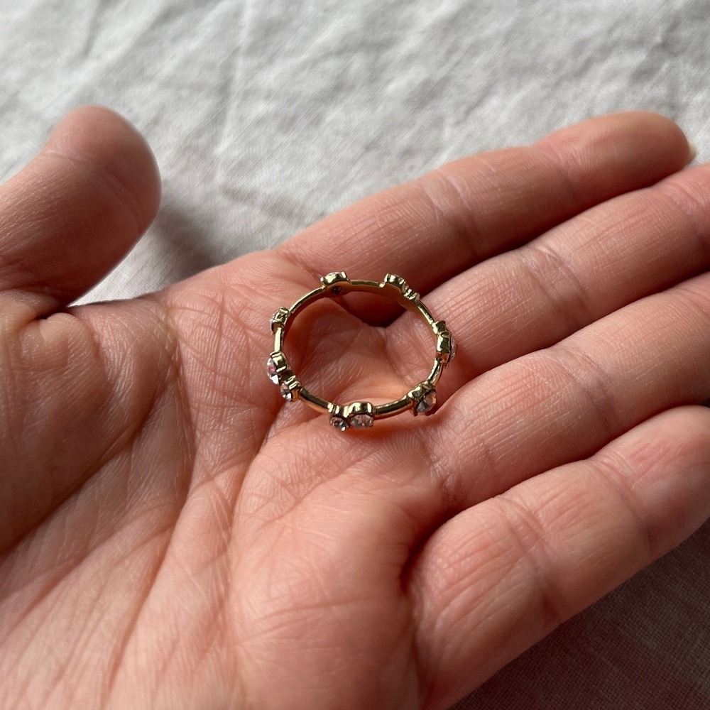 Clear Crystal Eternity Gold Band Ring Minimalist Stackable Clean Girl Minimalist - Picture 8 of 8